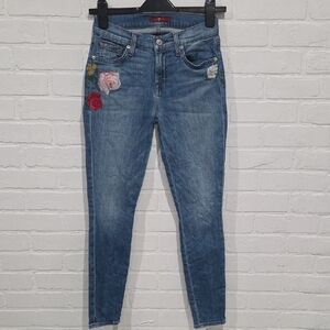 7 For All Mankind Denim Skinny Jeans with Floral Accents